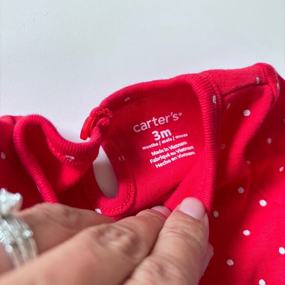 Carter's Girls 3 Month Romper Outfit Dress Christmas Santa Red Polka Dots - Picture 4 of 6